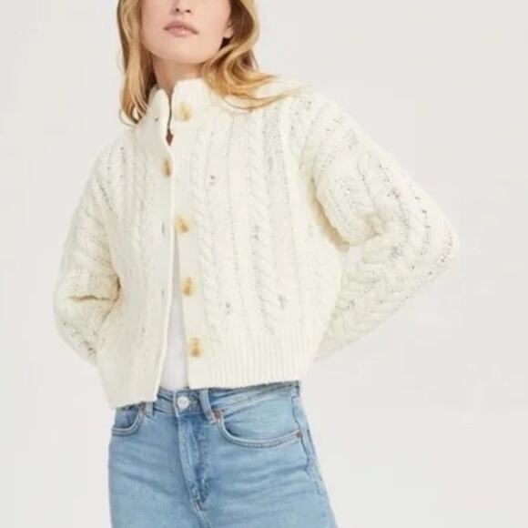 Something Navy‎ Embellished Cableknit Cardigan Sweater Button Fairy Ivory XXL - Picture 1 of 12